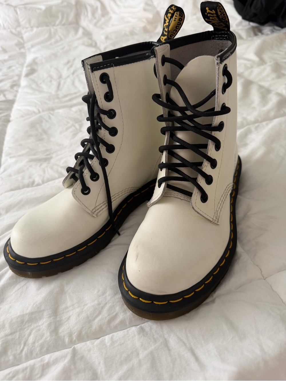 Dr. Martens White Lace-Up Combat Boots with Black Laces Size 6